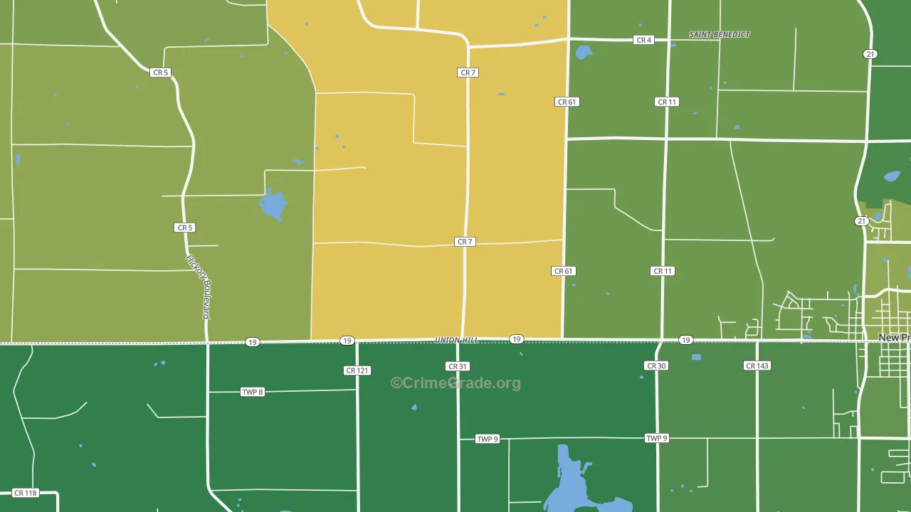 Union Hill, MN Map of Vehicle Theft Rates