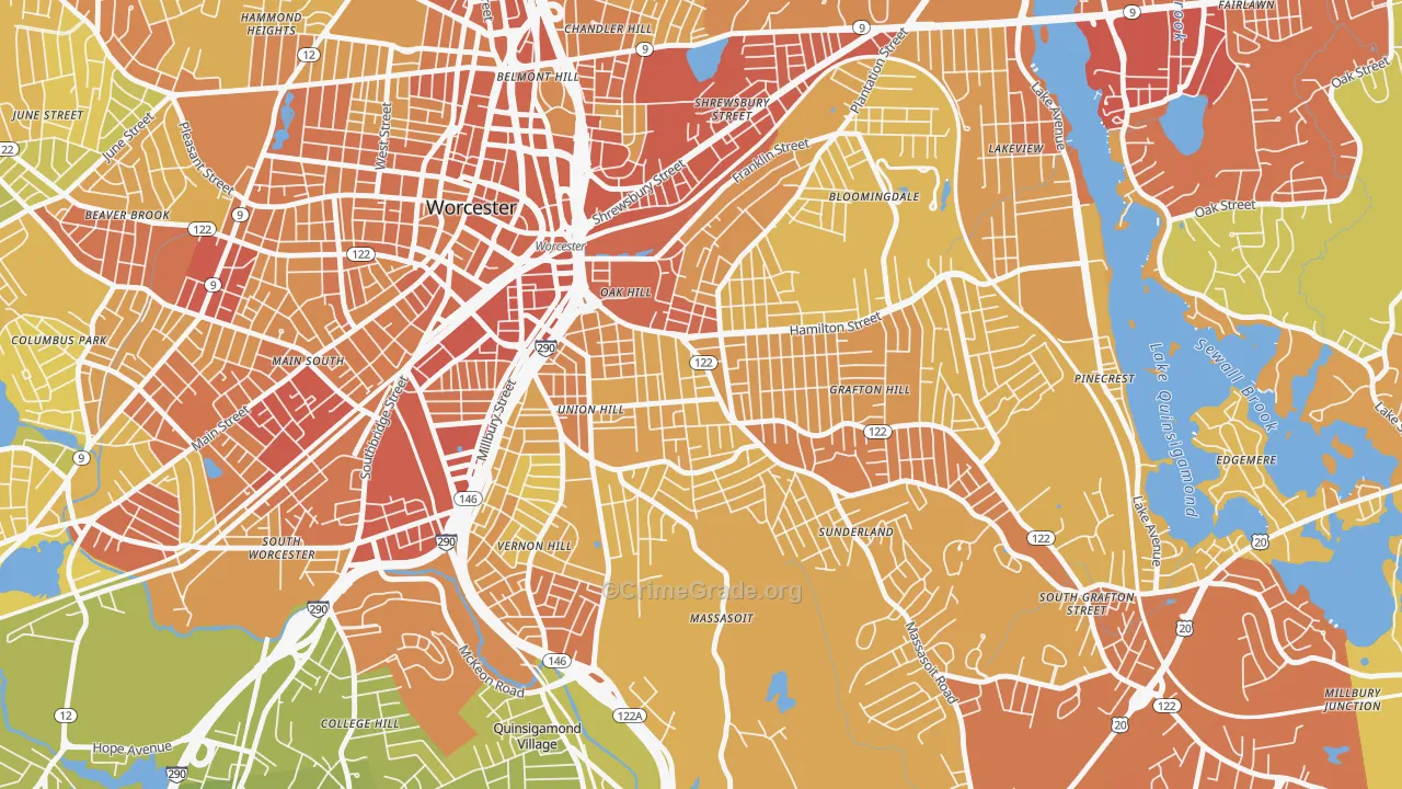 Union Hill, Worcester, MA Map of Vehicle Theft Rates