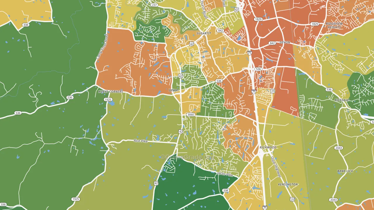 Union, KY Map of Vehicle Theft Rates