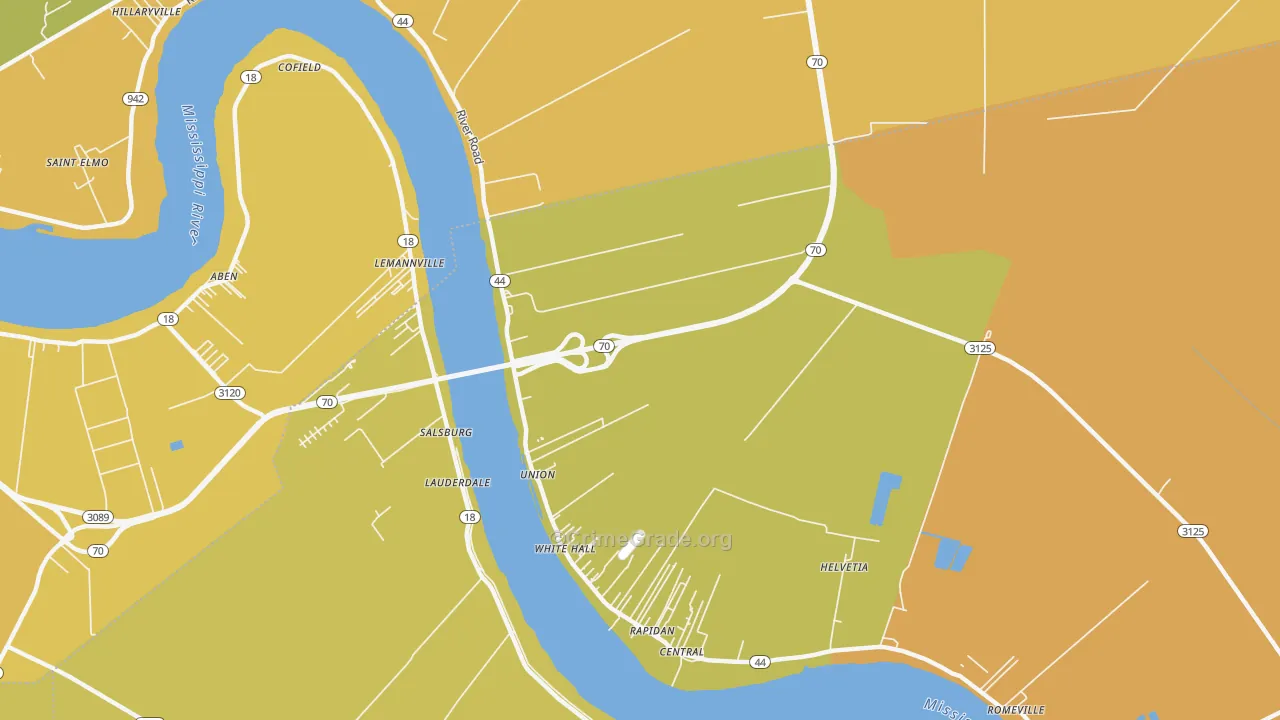 Union, LA Map of Vehicle Theft Rates