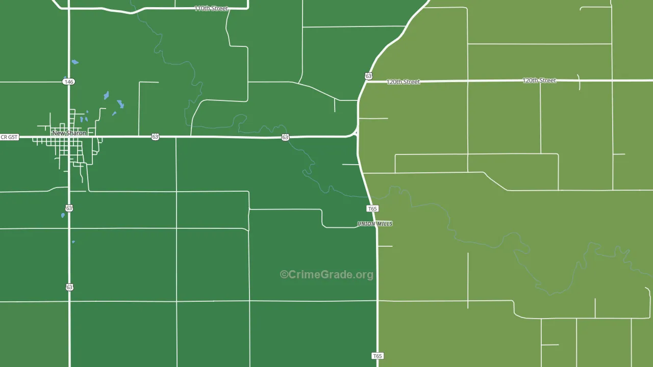 Union Mills, IA Map of Vehicle Theft Rates
