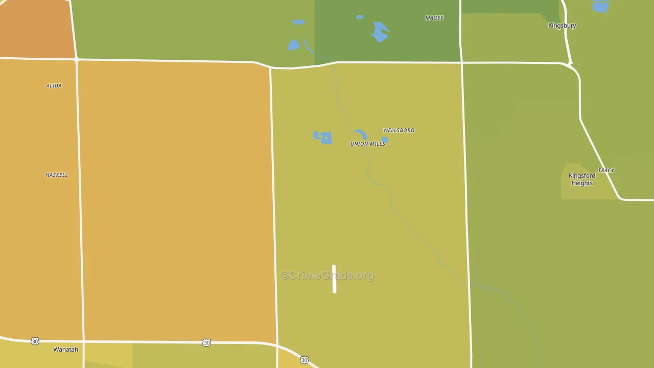 Union Mills, IN Map of Vehicle Theft Rates