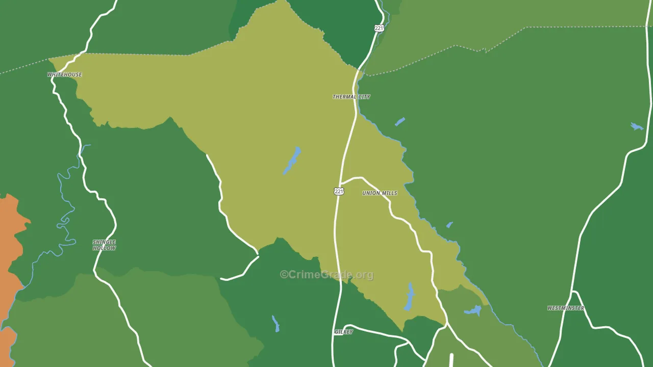 Union Mills, NC Map of Vehicle Theft Rates
