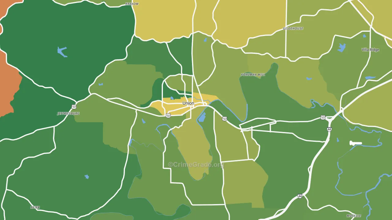 Union, MO Map of Vehicle Theft Rates