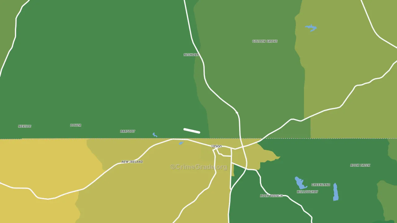 Union, MS Map of Vehicle Theft Rates