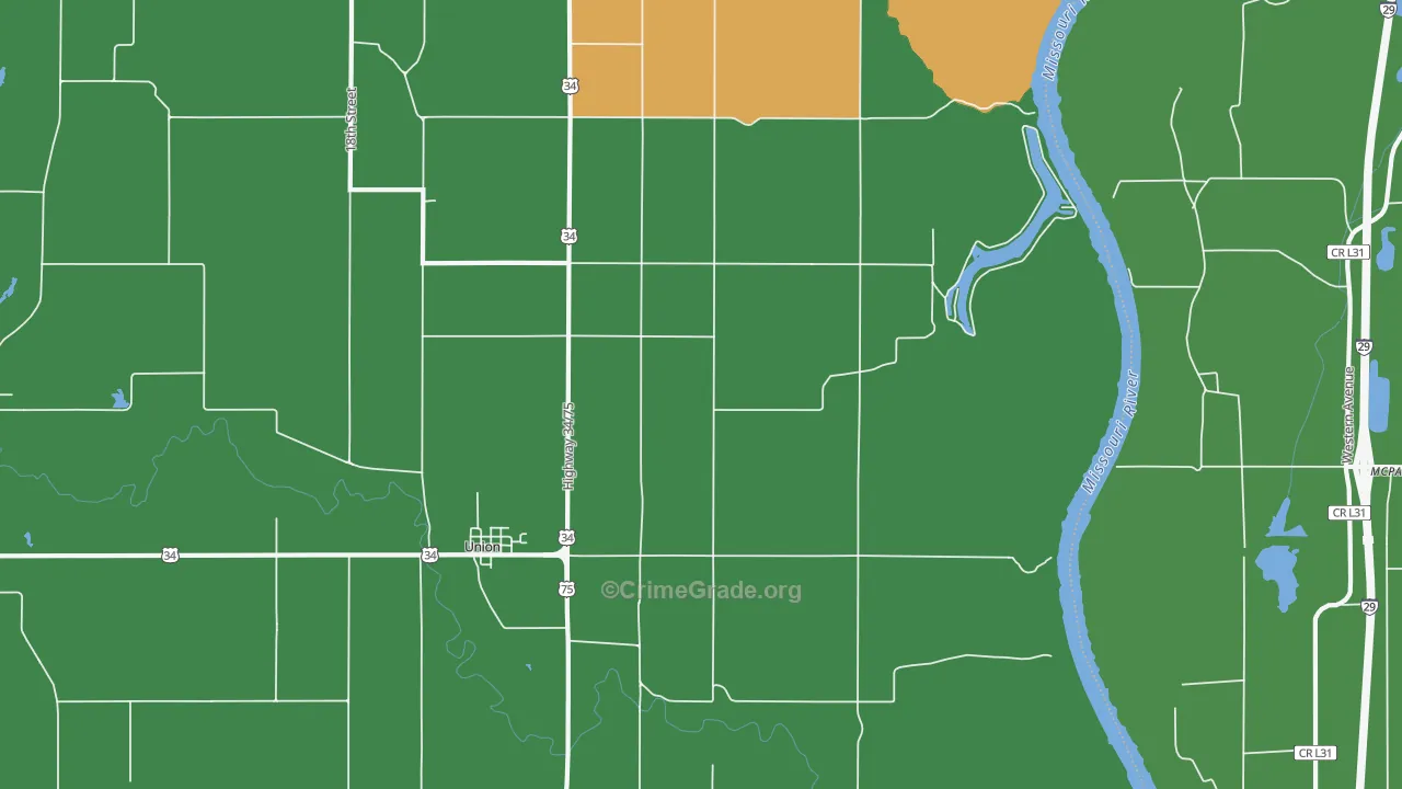 Union, NE Map of Vehicle Theft Rates