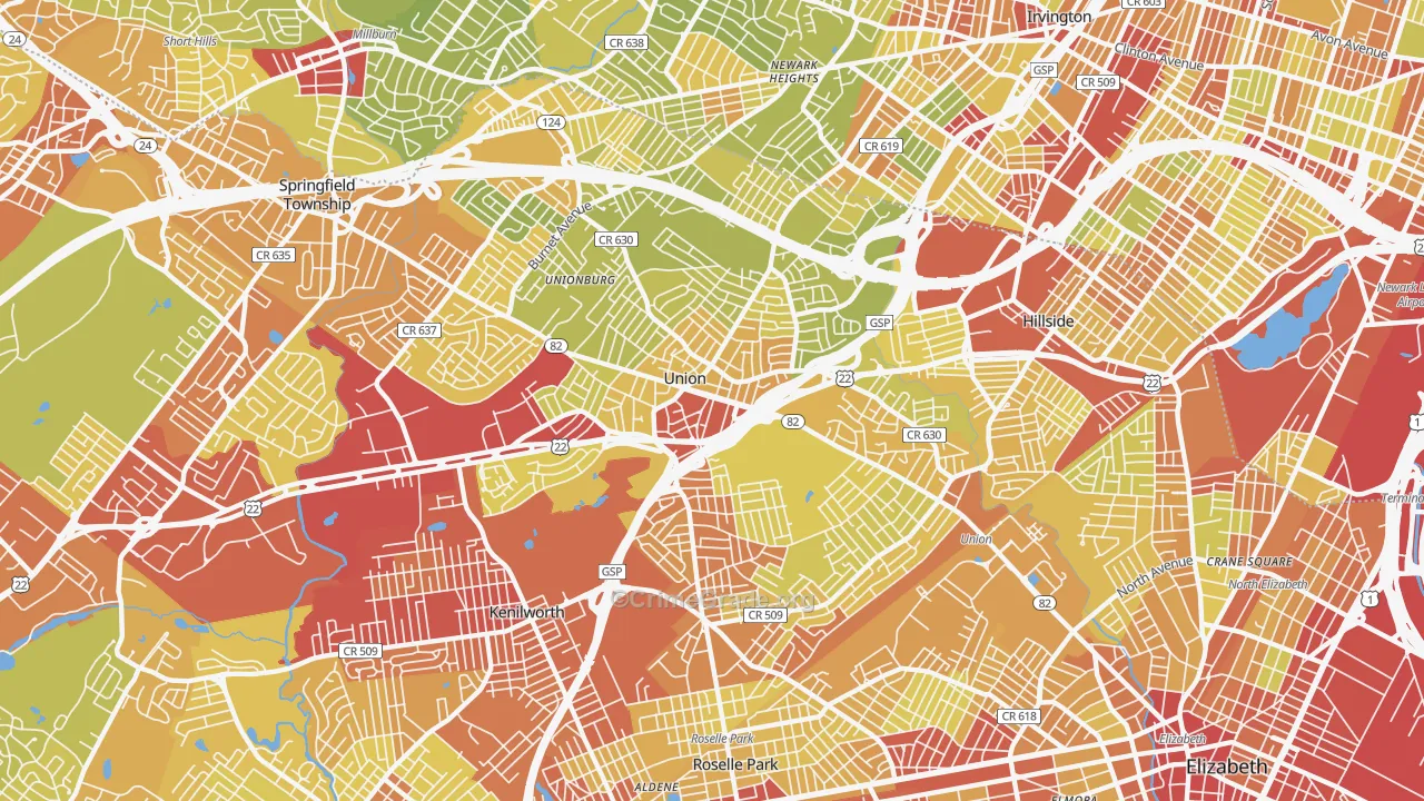 Union, NJ Map of Vehicle Theft Rates