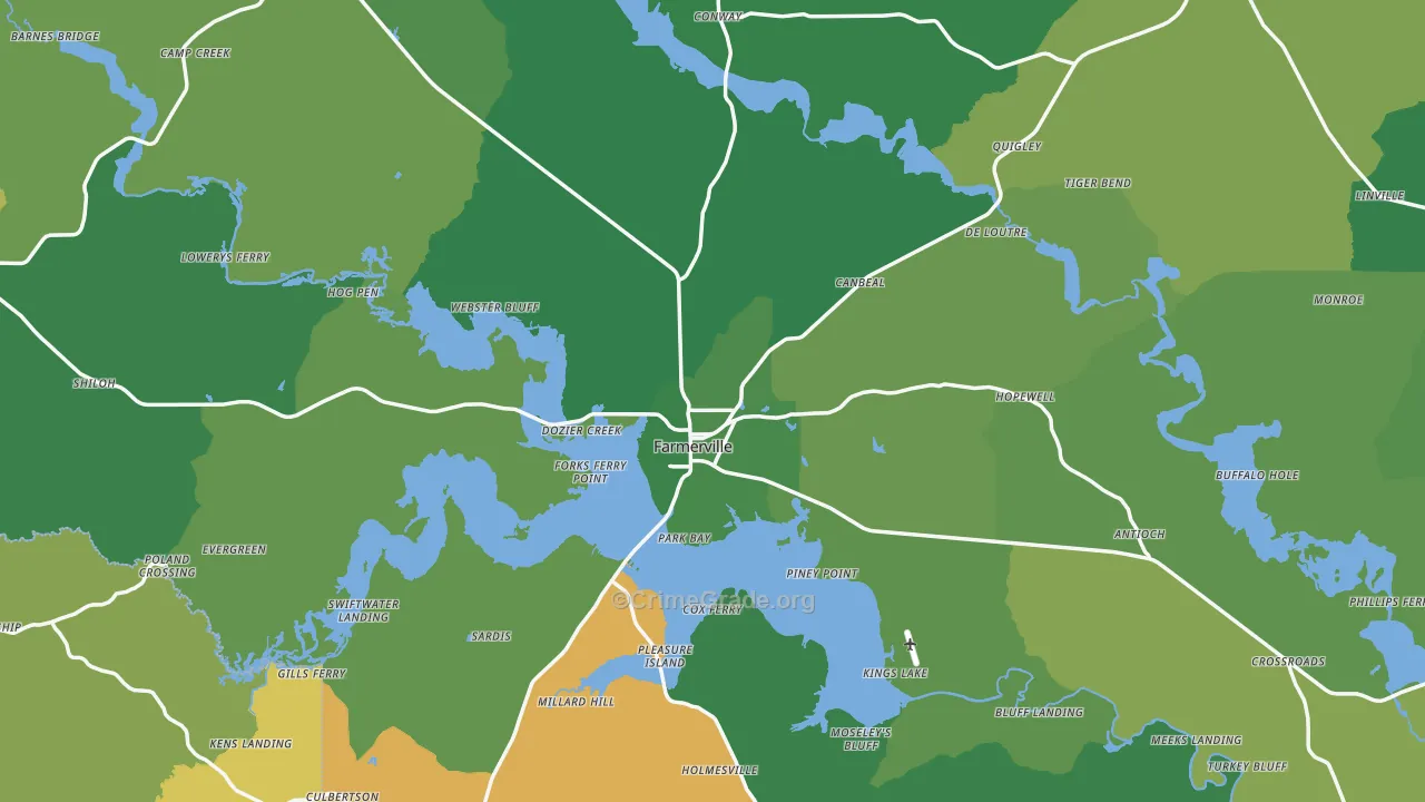 Union Parish, LA Map of Vehicle Theft Rates