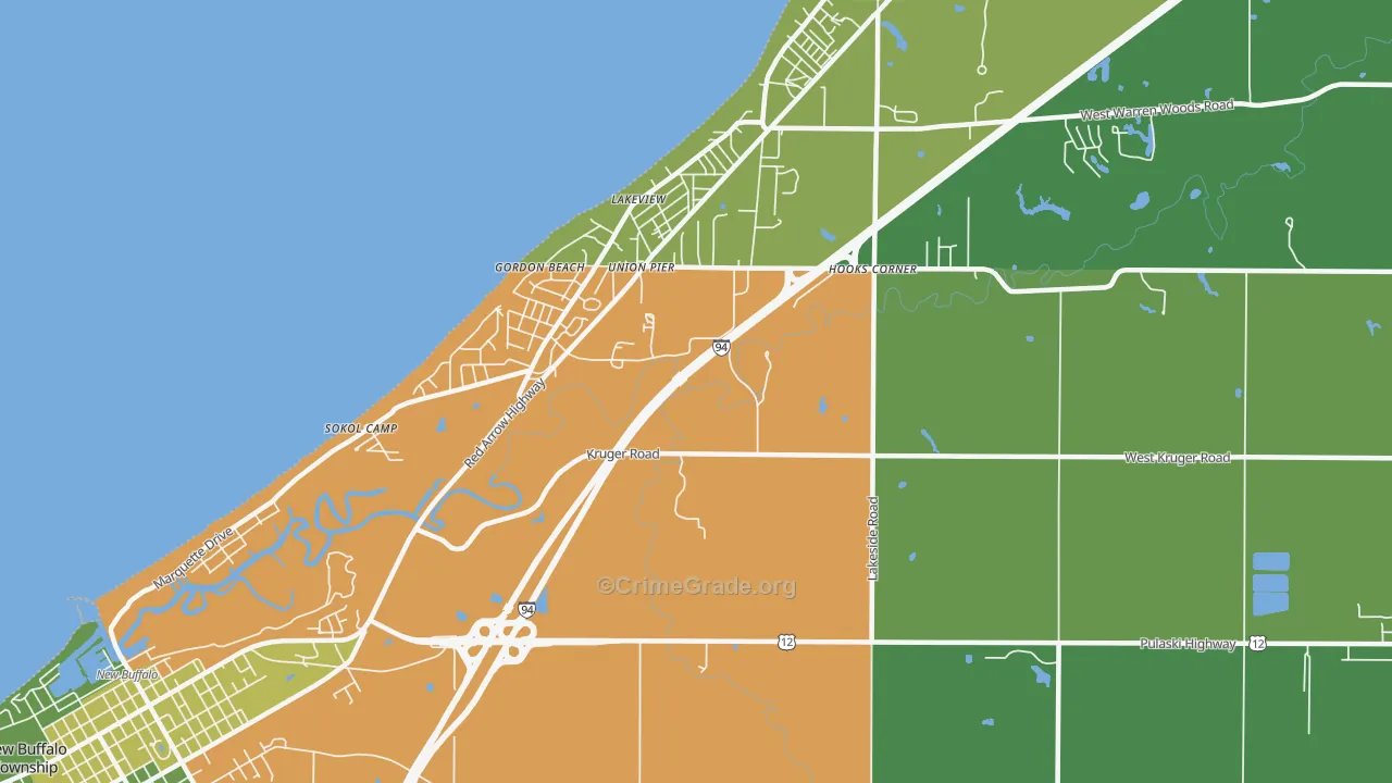 Union Pier, MI Map of Vehicle Theft Rates