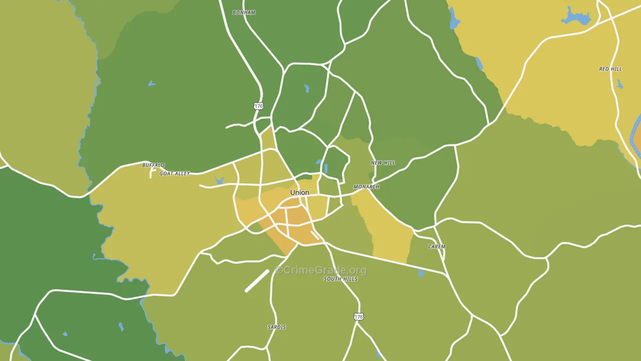 Union, SC Map of Vehicle Theft Rates