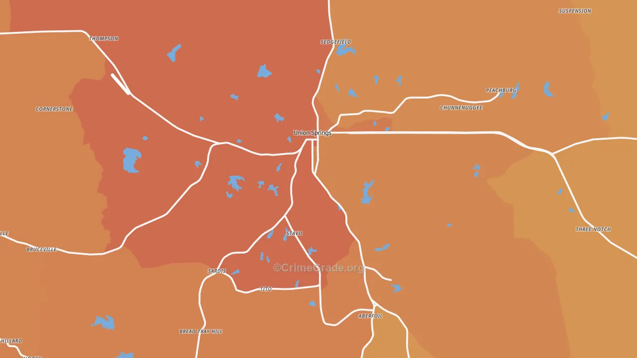 Union Springs, AL Map of Vehicle Theft Rates