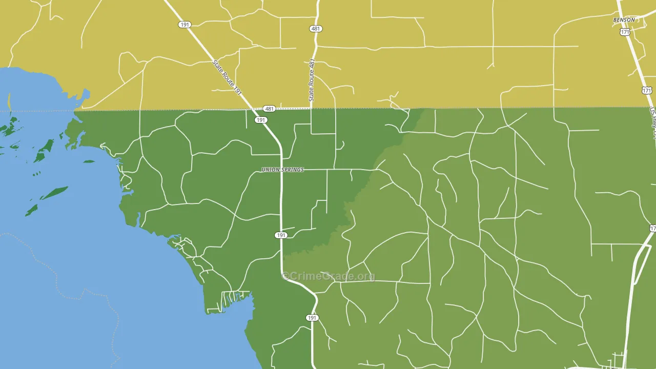 Union Springs, LA Map of Vehicle Theft Rates