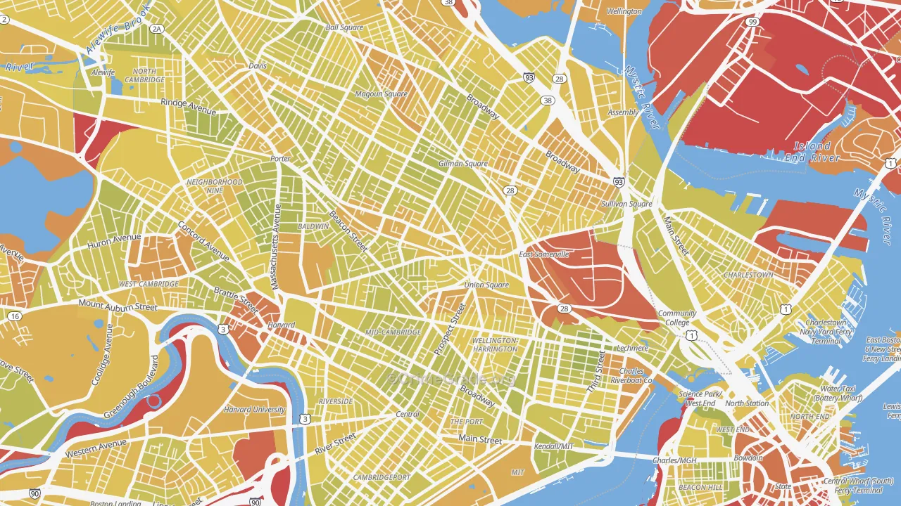 Union Square, Somerville, MA Map of Vehicle Theft Rates