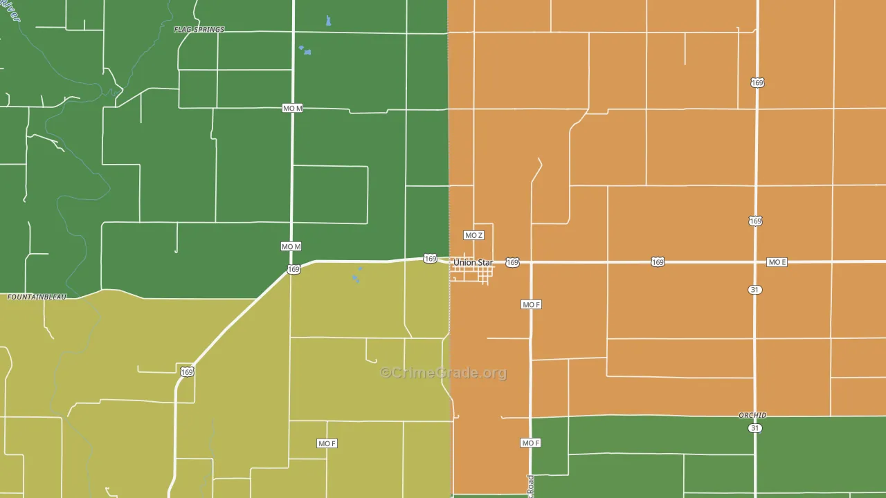 Union Star, MO Map of Vehicle Theft Rates