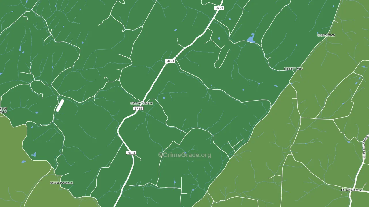 Union Temple, TN Map of Vehicle Theft Rates
