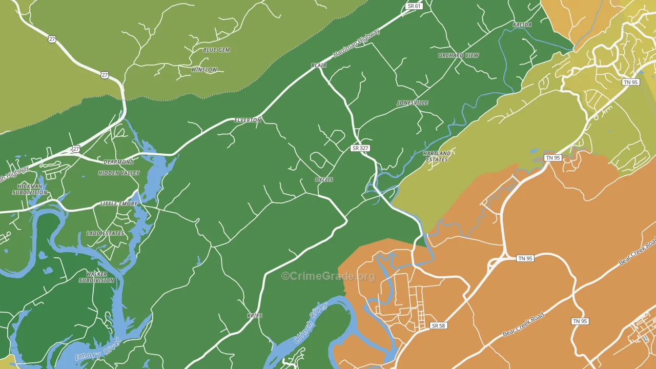 Union, TN Map of Vehicle Theft Rates