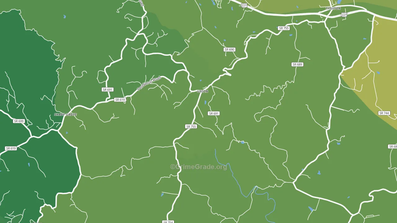 Union, VA Map of Vehicle Theft Rates