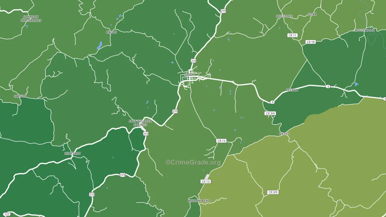 Union, WV Map of Vehicle Theft Rates