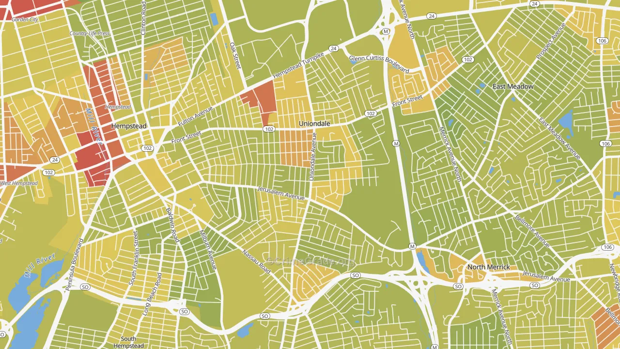 Uniondale, NY Map of Vehicle Theft Rates