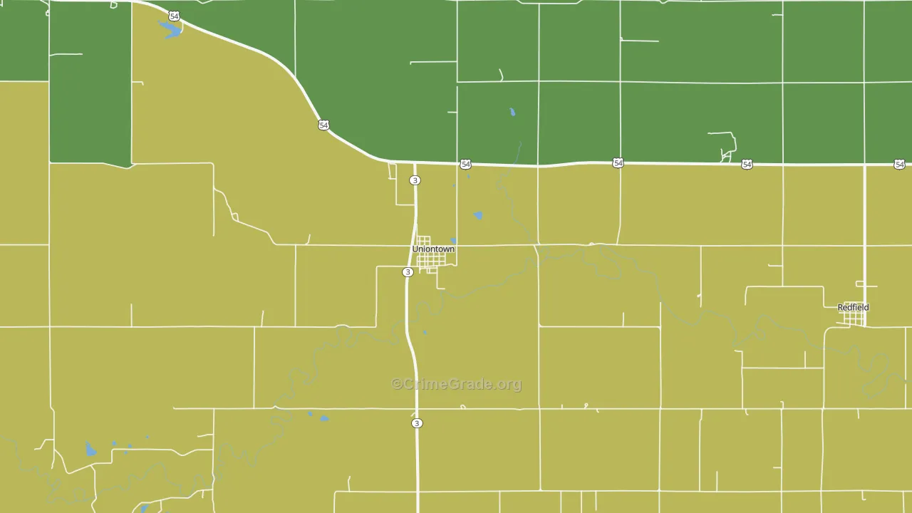 Uniontown, KS Map of Vehicle Theft Rates