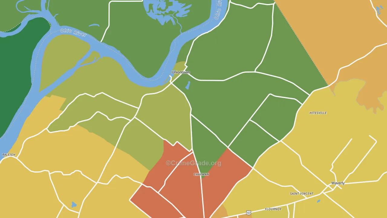 Uniontown, KY Map of Vehicle Theft Rates