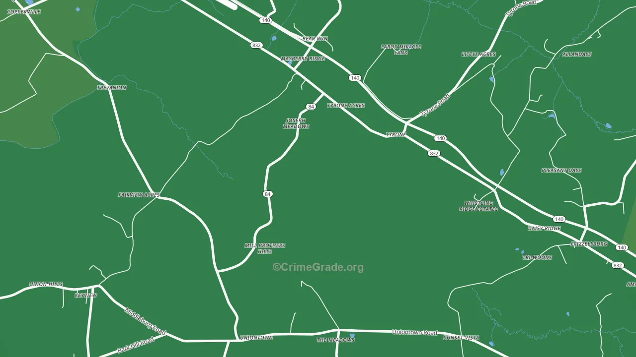 Uniontown, MD Map of Vehicle Theft Rates