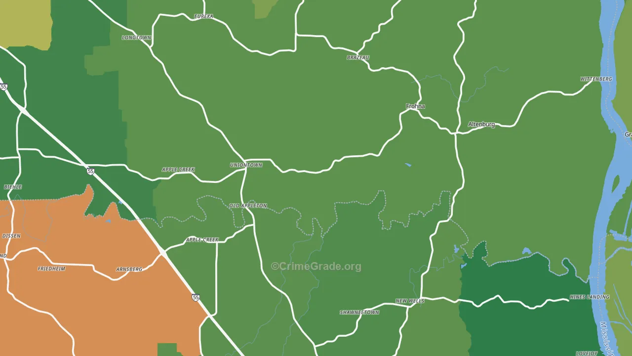 Uniontown, MO Map of Vehicle Theft Rates