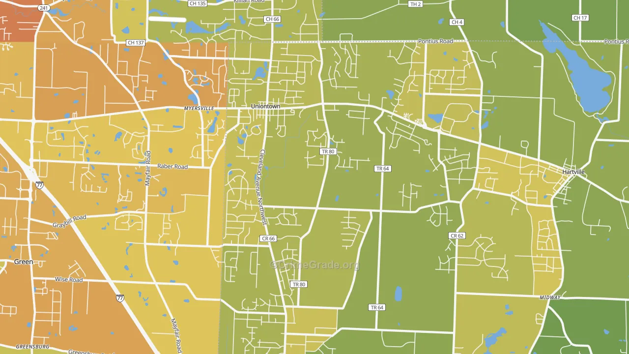 Uniontown, OH Map of Vehicle Theft Rates
