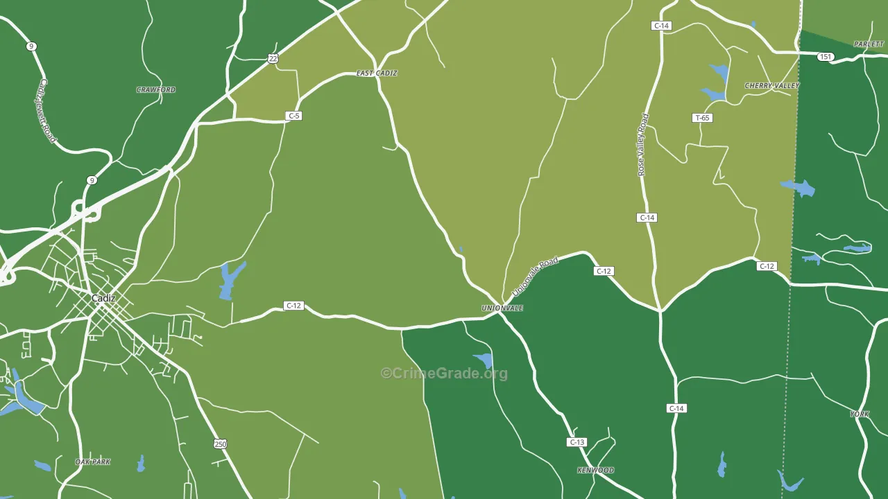 Unionvale, OH Map of Vehicle Theft Rates