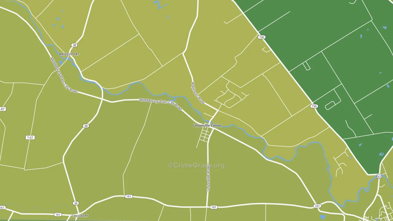 Unionville Center, OH Map of Vehicle Theft Rates