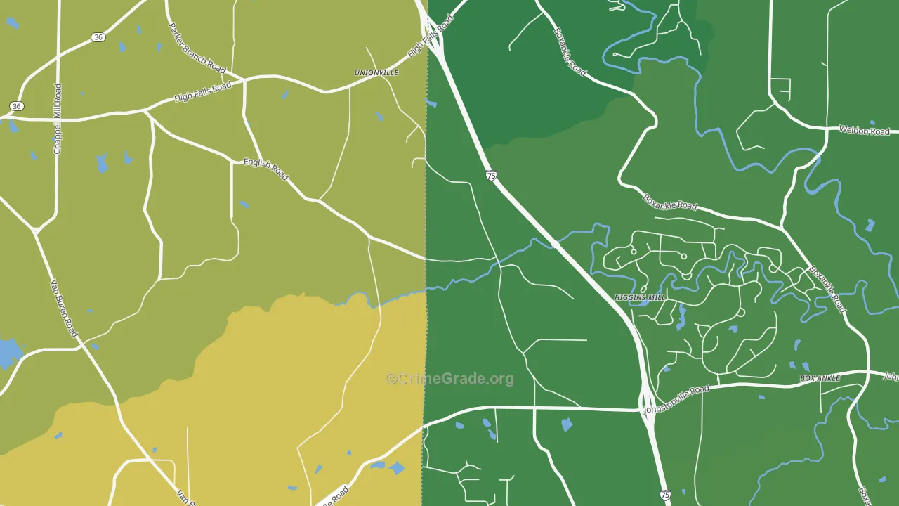 Unionville, GA Map of Vehicle Theft Rates