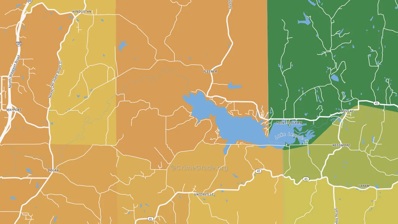 Unionville, IN Map of Vehicle Theft Rates