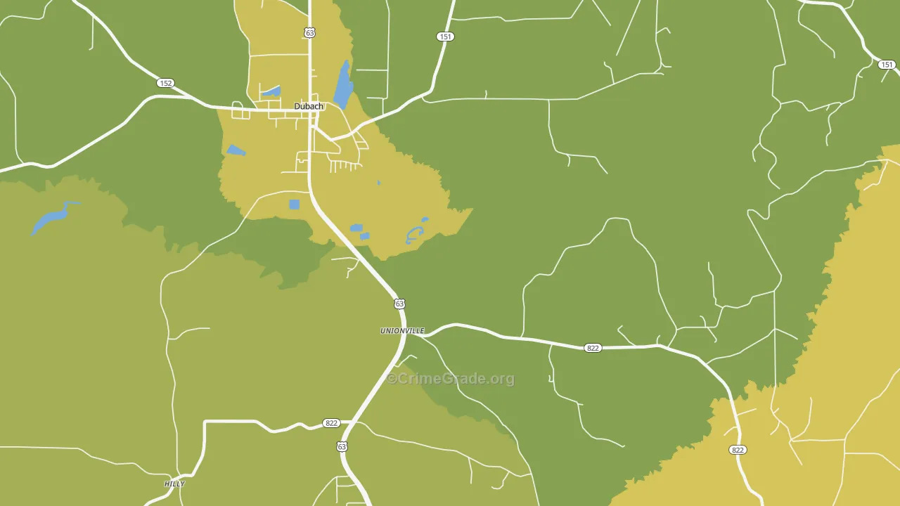 Unionville, LA Map of Vehicle Theft Rates