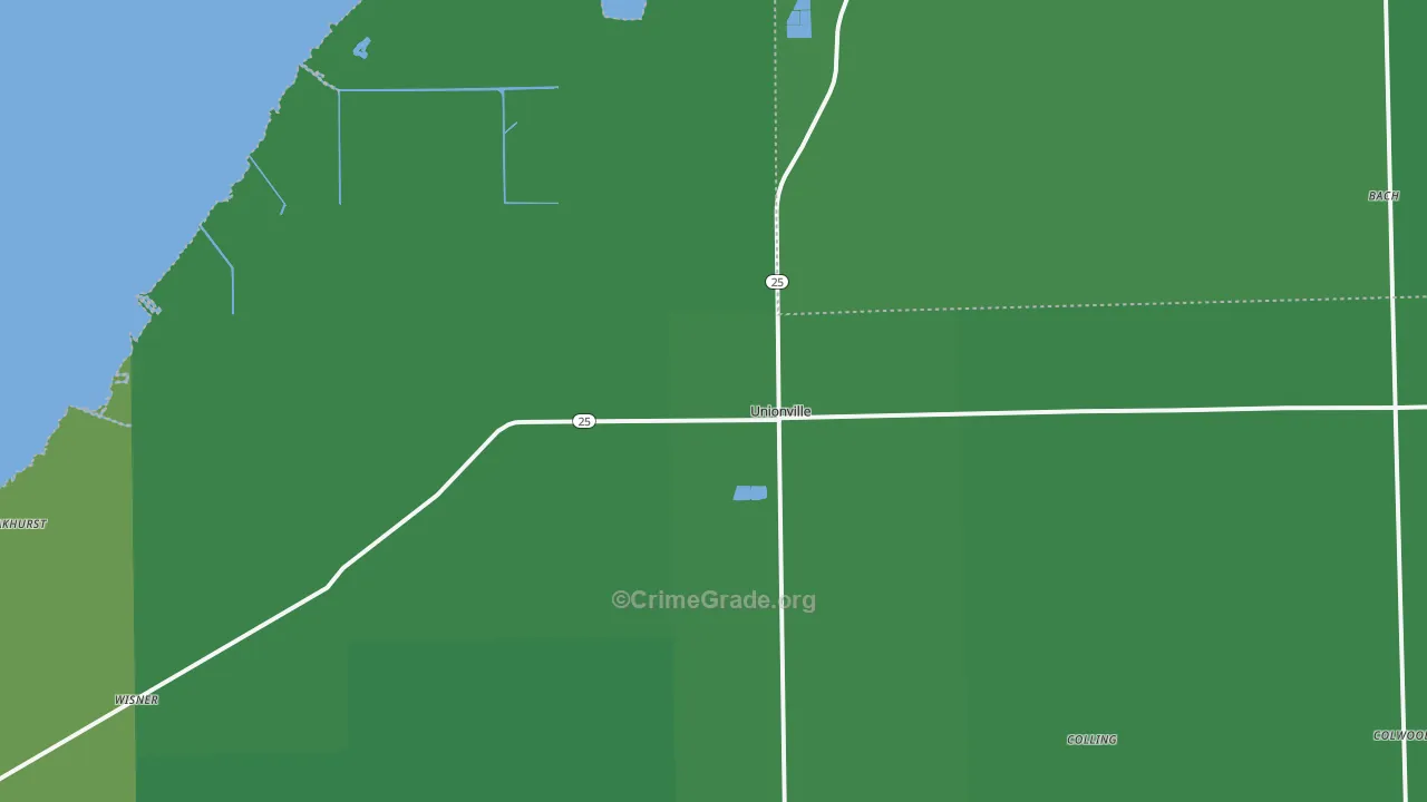 Unionville, MI Map of Vehicle Theft Rates