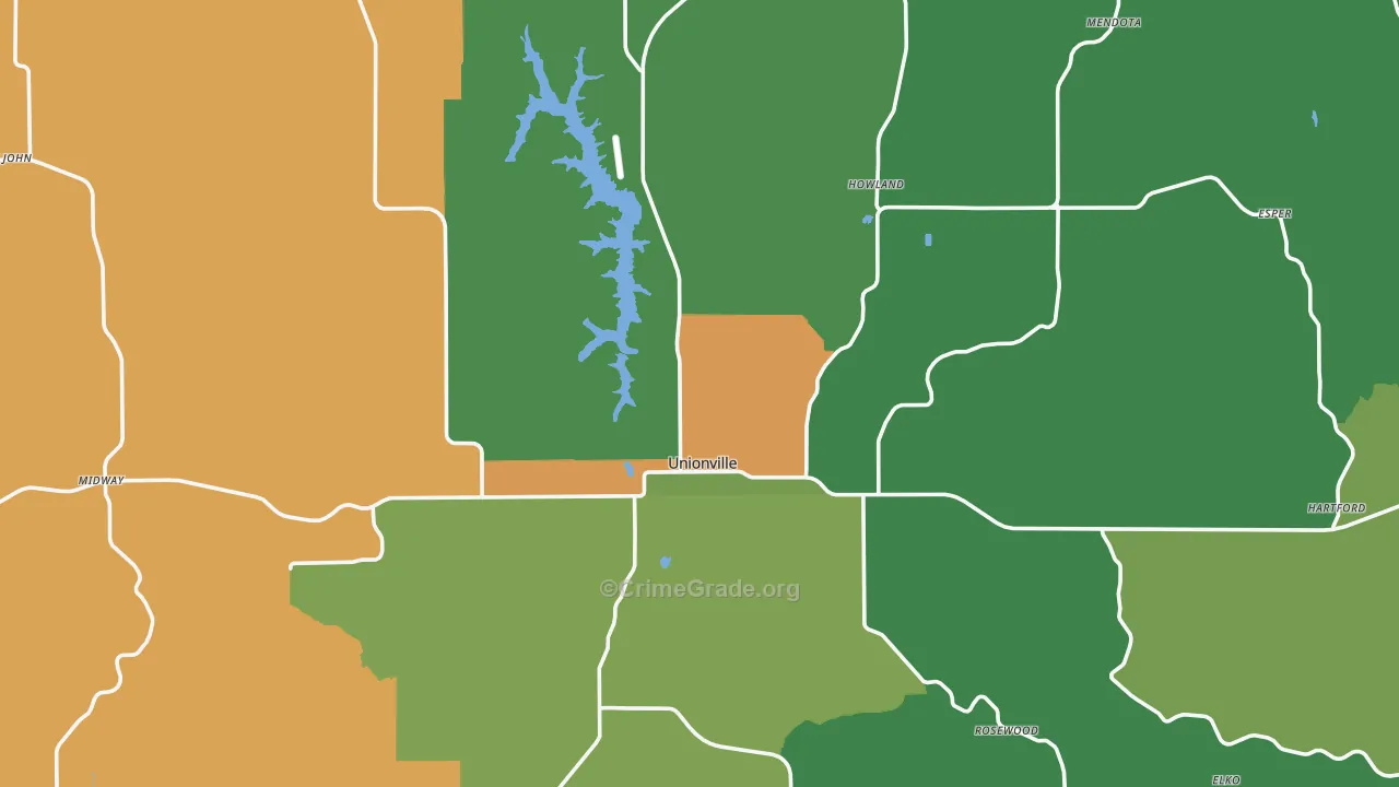 Unionville, MO Map of Vehicle Theft Rates