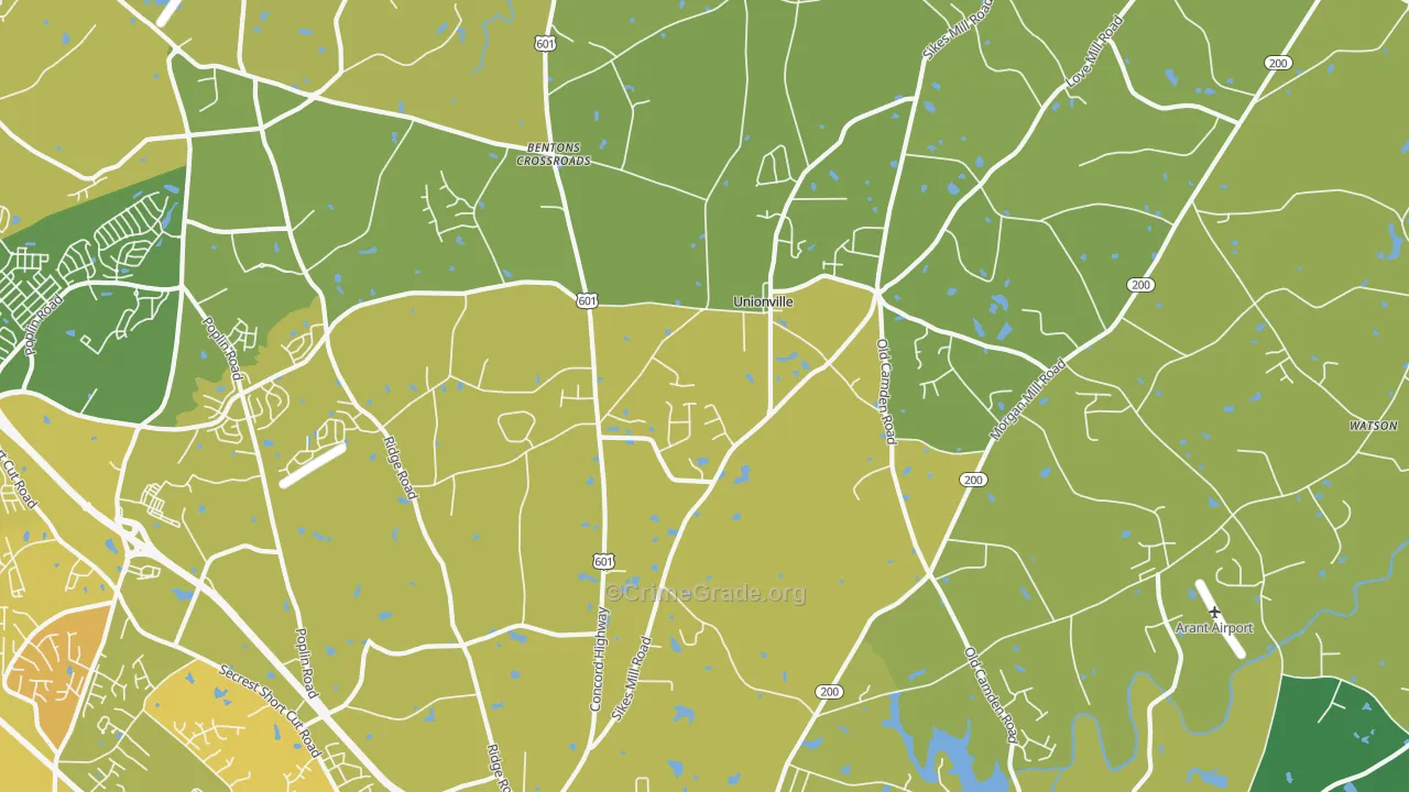 Unionville, NC Map of Vehicle Theft Rates