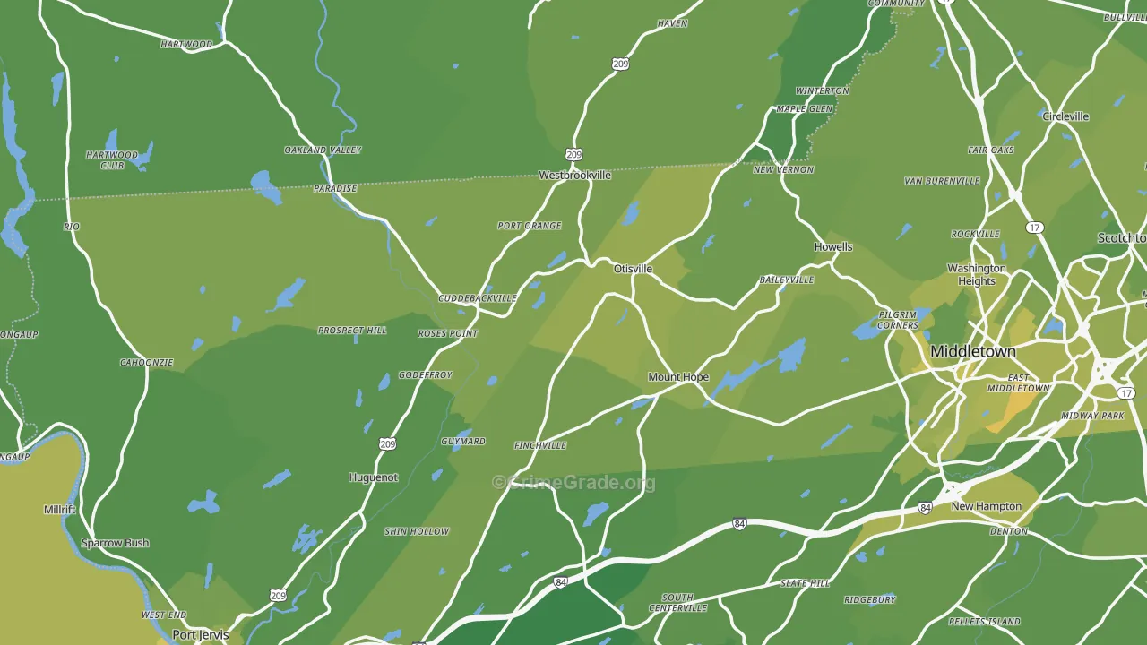 Unionville, NY Map of Vehicle Theft Rates
