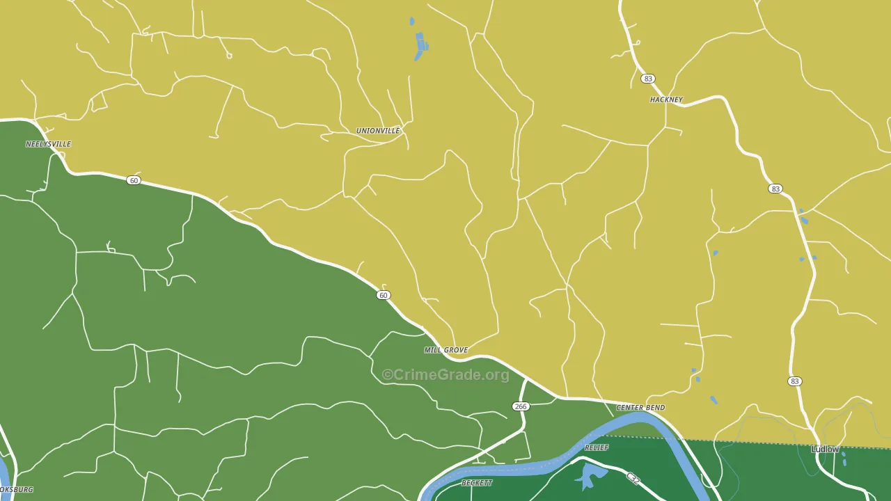 Unionville, OH Map of Vehicle Theft Rates