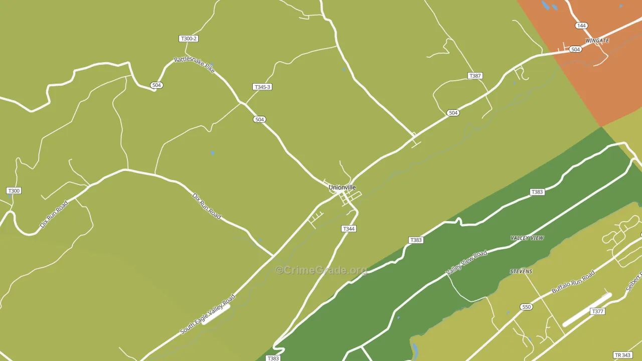 Unionville, PA Map of Vehicle Theft Rates