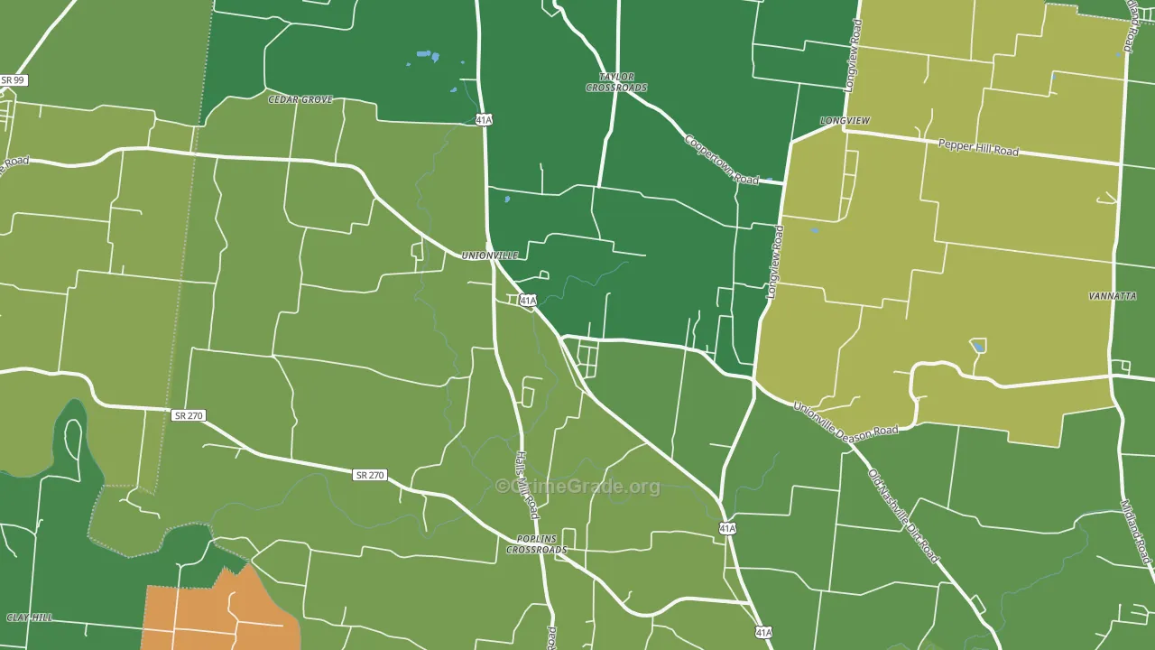 Unionville, TN Map of Vehicle Theft Rates