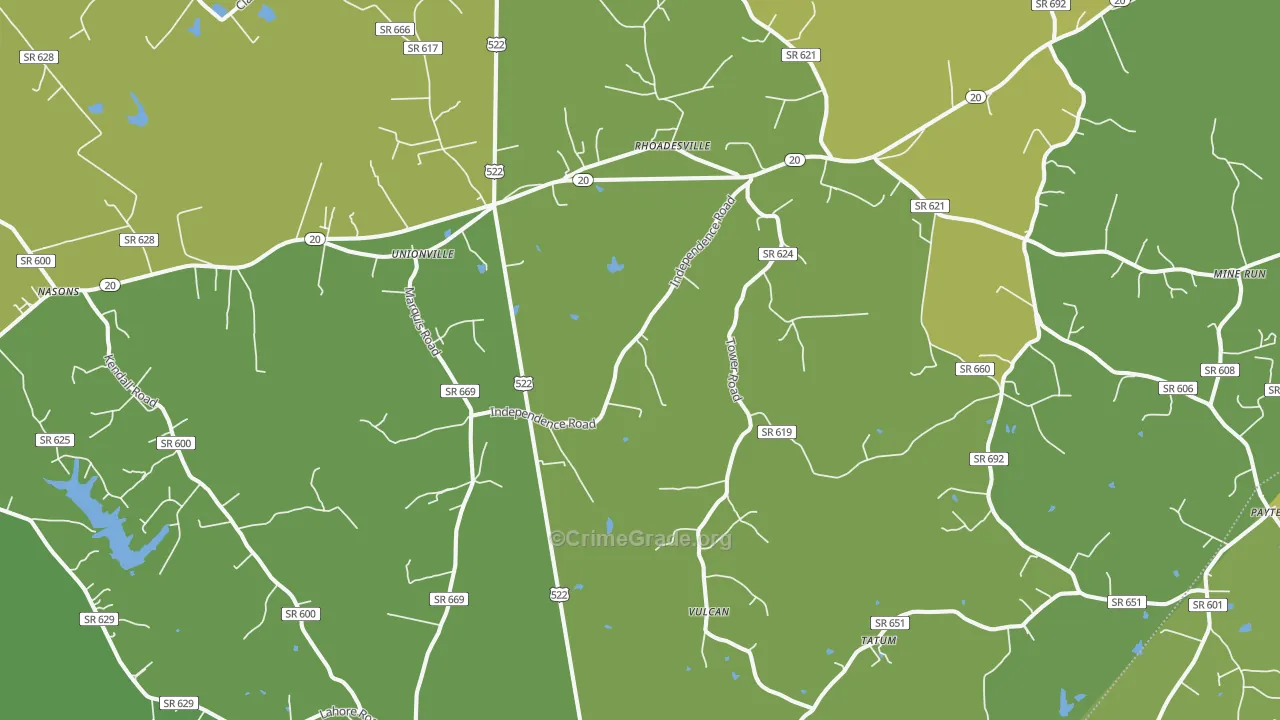 Unionville, VA Map of Vehicle Theft Rates