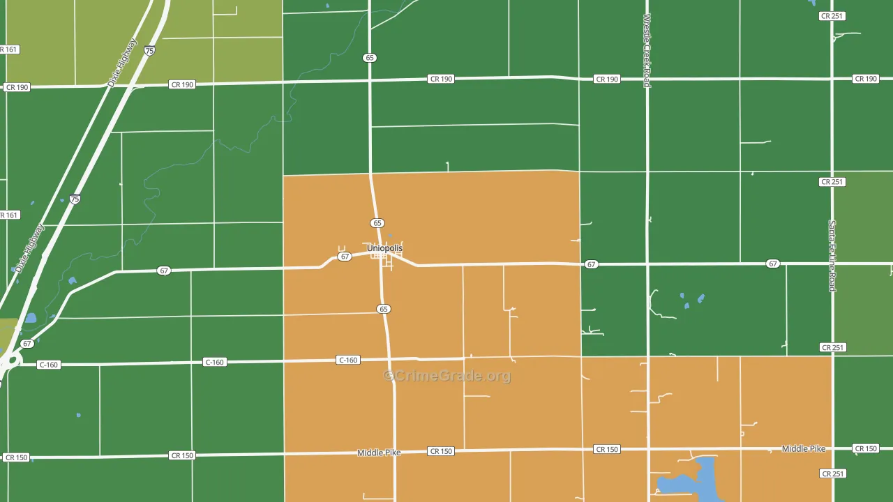 Uniopolis, OH Map of Vehicle Theft Rates