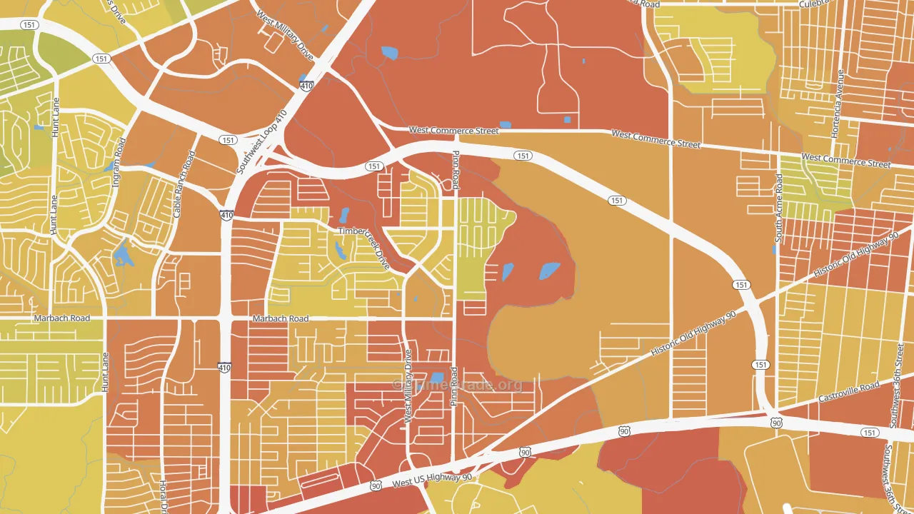United Westwood, San Antonio, TX Map of Vehicle Theft Rates