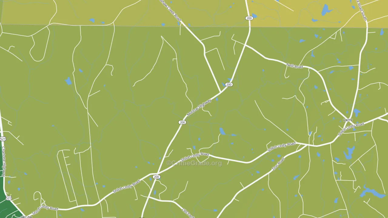 Unity, SC Map of Vehicle Theft Rates