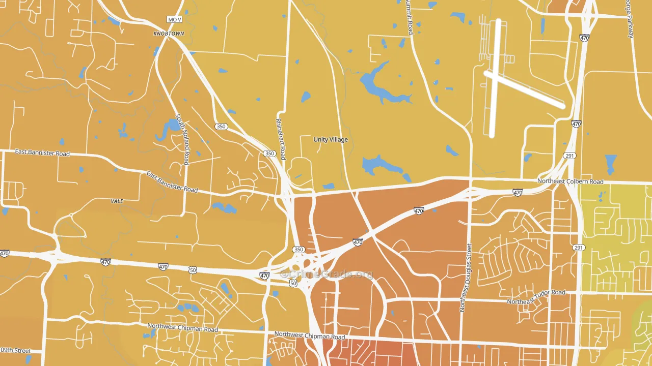 Unity Village, MO Map of Vehicle Theft Rates