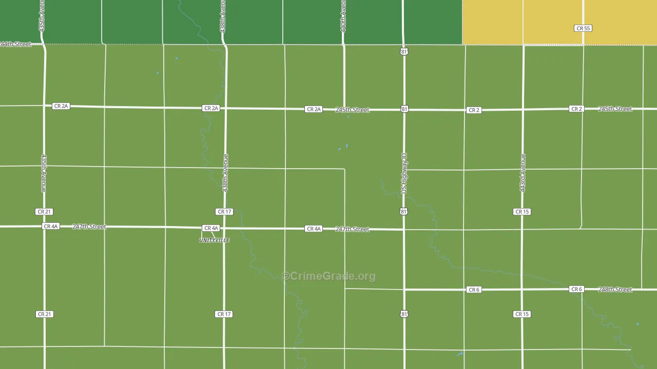 Unityville, SD Map of Vehicle Theft Rates