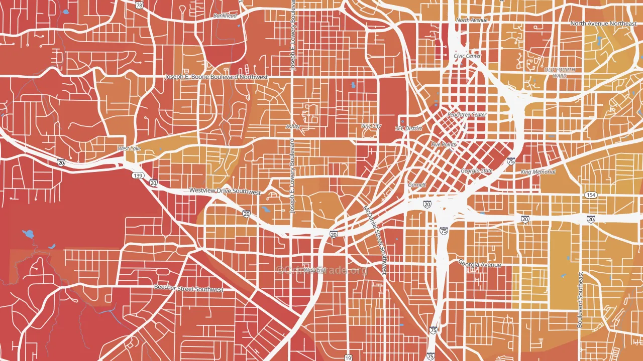 University Center, Atlanta, GA Map of Vehicle Theft Rates