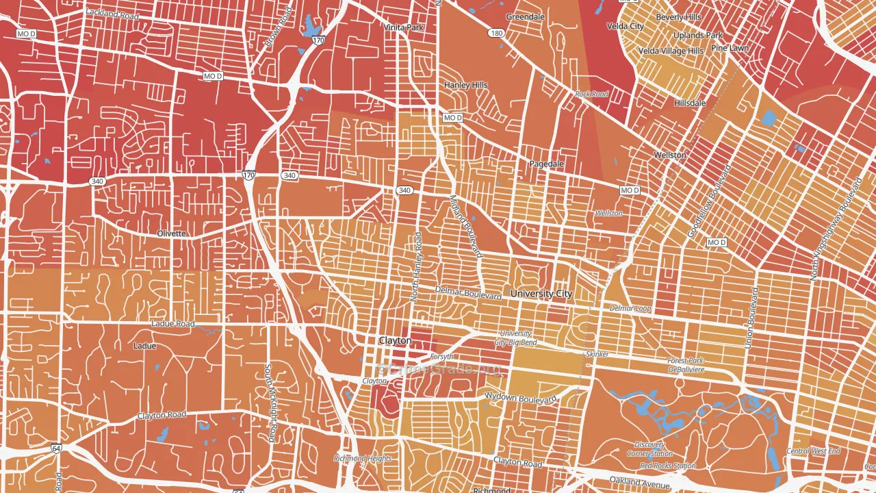 University City, MO Map of Vehicle Theft Rates