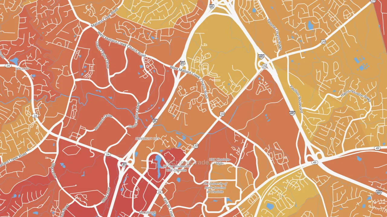 University City North, Charlotte, NC Map of Vehicle Theft Rates