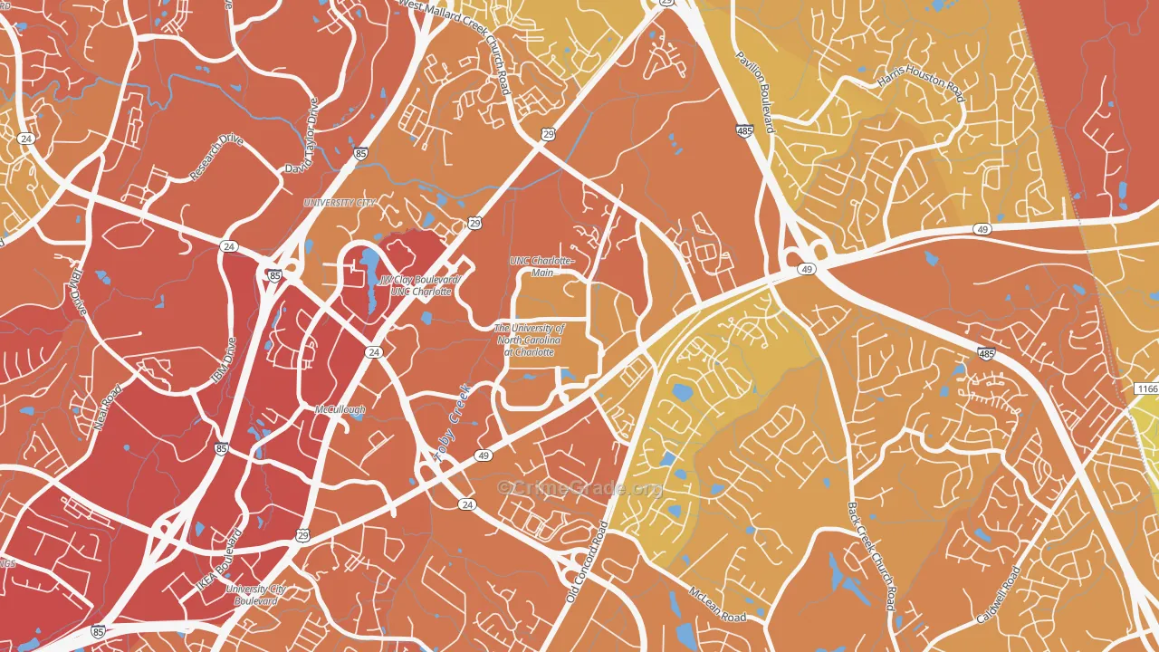University City South, Charlotte, NC Map of Vehicle Theft Rates